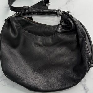 Kenneth Cole New York Black Pebbled Leather Hobo Bag with Studded Handle